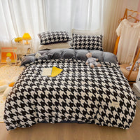 HKM-513043 Cotton and Velvet Four-Piece Bed Set for Autumn and Winter with Stylish Prints