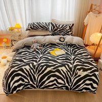 HKM-513043 Cotton and Velvet Four-Piece Bed Set for Autumn and Winter with Stylish Prints