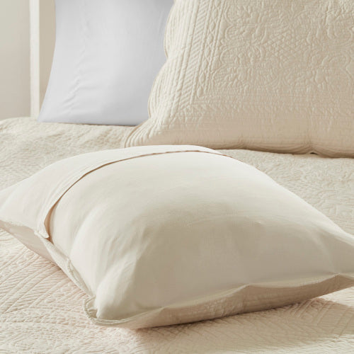 HKM-513043 Reversible Scalloped Edge Quilt Set, Cream, King/Cal King with Matching Shams, Lightweight Microfiber