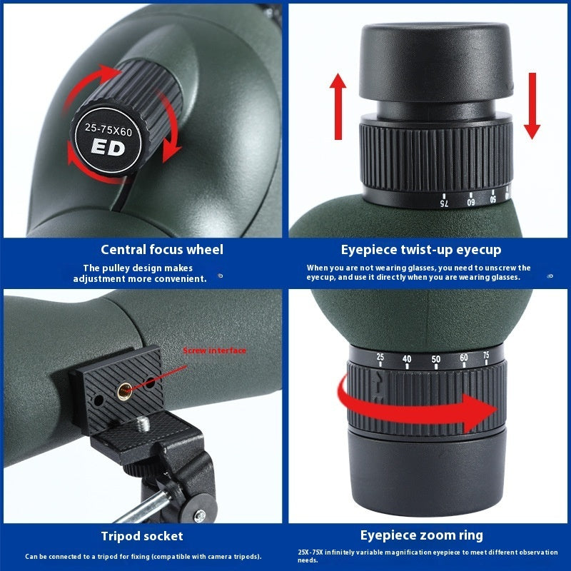 HKM-513107 HD Monocular Zoom Telescope with Phone Clip and Support for Outdoor Use