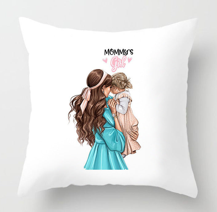 HKM-513107 Mother's Day Peach Skin Pillowcase - 45x45cm Parent-Child Design