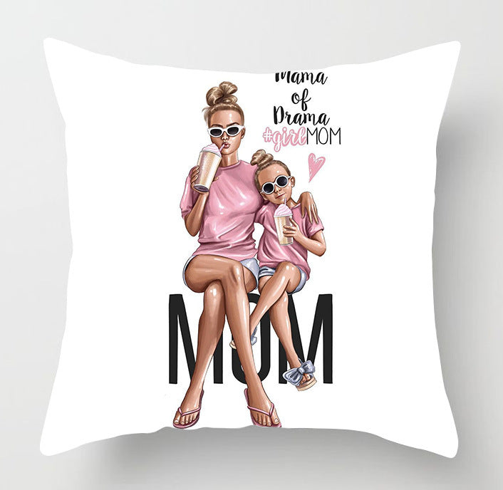 HKM-513107 Mother's Day Peach Skin Pillowcase - 45x45cm Parent-Child Design