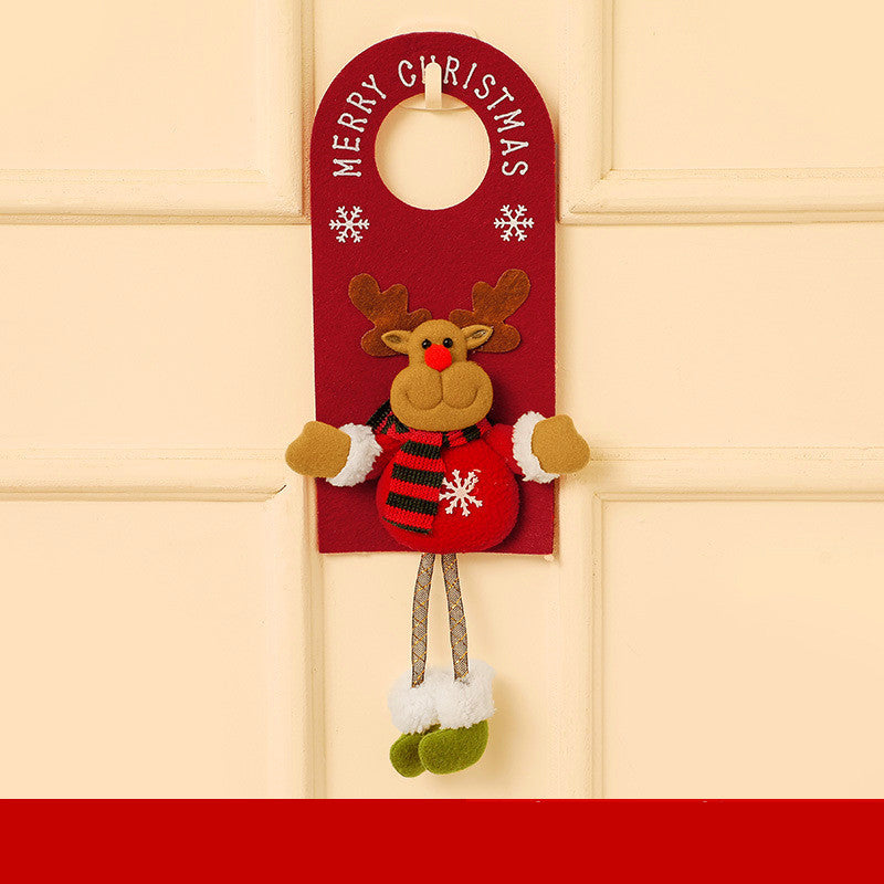 HKM-513171 Cute Christmas Cartoon Door Hanger - Snowman and Elk Design, Felt and Wire Mesh, 43.5 x 14 cm