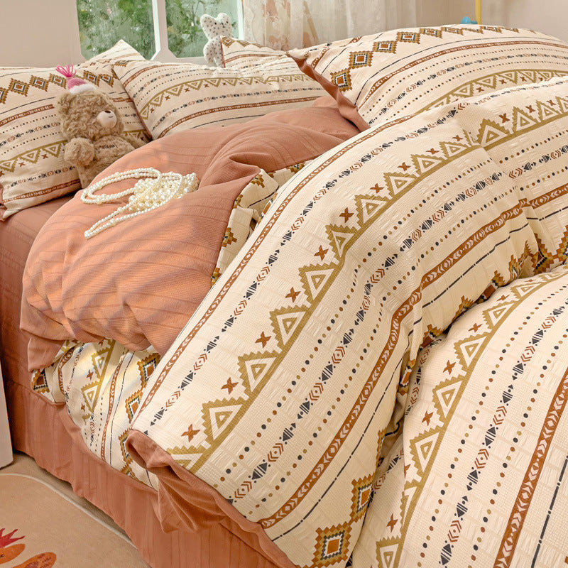 KTX-513683 Cotton Four-Piece Bedding Set with Plant and Flower Patterns, Available in Multiple Sizes