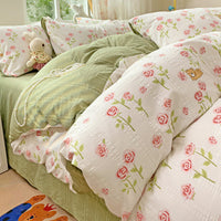 HKM-513683 Cotton Four-Piece Bedding Set with Plant and Flower Patterns, Available in Multiple Sizes