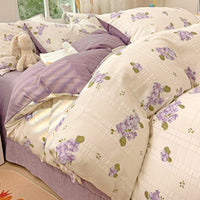 HKM-513683 Cotton Four-Piece Bedding Set with Plant and Flower Patterns, Available in Multiple Sizes