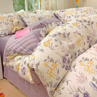 HKM-513683 Cotton Four-Piece Bedding Set with Plant and Flower Patterns, Available in Multiple Sizes