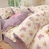 HKM-513683 Cotton Four-Piece Bedding Set with Plant and Flower Patterns, Available in Multiple Sizes