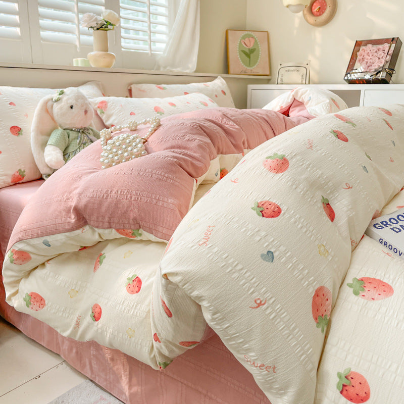 KTX-513683 Cotton Four-Piece Bedding Set with Plant and Flower Patterns, Available in Multiple Sizes