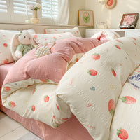 HKM-513683 Cotton Four-Piece Bedding Set with Plant and Flower Patterns, Available in Multiple Sizes