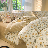 HKM-513683 Cotton Four-Piece Bedding Set with Plant and Flower Patterns, Available in Multiple Sizes