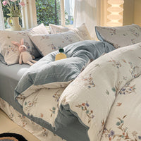 HKM-513683 Cotton Four-Piece Bedding Set with Plant and Flower Patterns, Available in Multiple Sizes