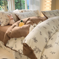 HKM-513683 Cotton Four-Piece Bedding Set with Plant and Flower Patterns, Available in Multiple Sizes