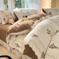 HKM-513683 Cotton Four-Piece Bedding Set with Plant and Flower Patterns, Available in Multiple Sizes