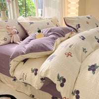 HKM-513683 Cotton Four-Piece Bedding Set with Plant and Flower Patterns, Available in Multiple Sizes
