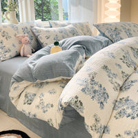 HKM-513683 Cotton Four-Piece Bedding Set with Plant and Flower Patterns, Available in Multiple Sizes