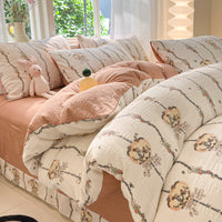 HKM-513683 Cotton Four-Piece Bedding Set with Plant and Flower Patterns, Available in Multiple Sizes