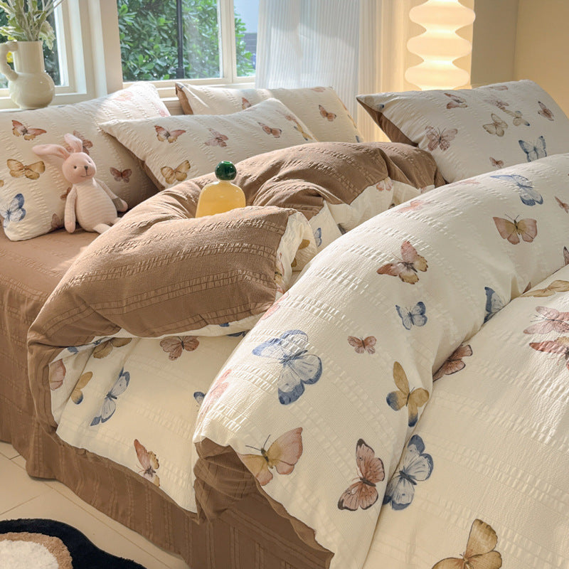 KTX-513683 Cotton Four-Piece Bedding Set with Plant and Flower Patterns, Available in Multiple Sizes