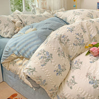 HKM-513683 Cotton Four-Piece Bedding Set with Plant and Flower Patterns, Available in Multiple Sizes
