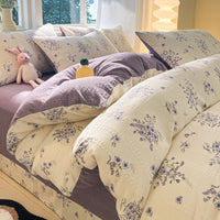 HKM-513683 Cotton Four-Piece Bedding Set with Plant and Flower Patterns, Available in Multiple Sizes