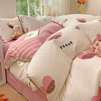 HKM-513683 Cotton Four-Piece Bedding Set with Plant and Flower Patterns, Available in Multiple Sizes