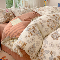 HKM-513683 Cotton Four-Piece Bedding Set with Plant and Flower Patterns, Available in Multiple Sizes
