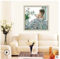 HKM-513875 European Character Cross-Stitch Embroidery Kit - Multiple Sizes and Thread Options