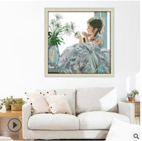 HKM-513875 European Character Cross-Stitch Embroidery Kit - Multiple Sizes and Thread Options