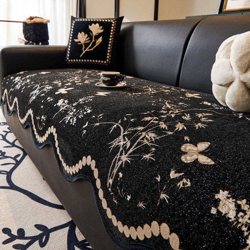 HKM-513939 Universal Non-slip Chenille Sofa Cover with Solid Colors and Pillowcase