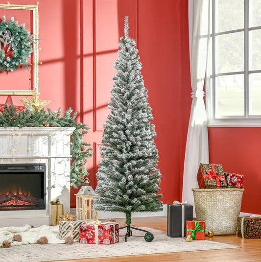 HKM-514323 6ft Snow Flocked Artificial Christmas Tree with Metal Stand for Indoor Holiday Decor
