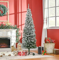 HKM-514323 6ft Snow Flocked Artificial Christmas Tree with Metal Stand for Indoor Holiday Decor