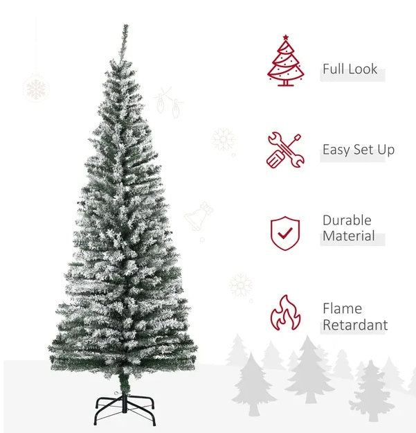 HKM-514323 6ft Snow Flocked Artificial Christmas Tree with Metal Stand for Indoor Holiday Decor