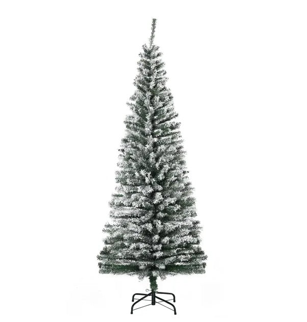 HKM-514323 6ft Snow Flocked Artificial Christmas Tree with Metal Stand for Indoor Holiday Decor