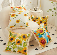 HKM-514323 Tassel Sunflower Linen Pillowcase for Home Decor - 45x45cm Soft Upholstery Cushion