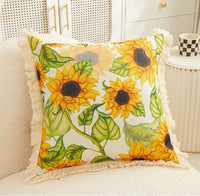HKM-514323 Tassel Sunflower Linen Pillowcase for Home Decor - 45x45cm Soft Upholstery Cushion