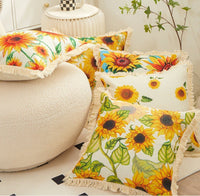 HKM-514323 Tassel Sunflower Linen Pillowcase for Home Decor - 45x45cm Soft Upholstery Cushion