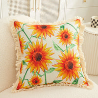 HKM-514323 Tassel Sunflower Linen Pillowcase for Home Decor - 45x45cm Soft Upholstery Cushion