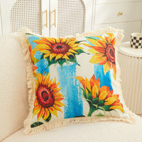 HKM-514323 Tassel Sunflower Linen Pillowcase for Home Decor - 45x45cm Soft Upholstery Cushion