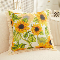 HKM-514323 Tassel Sunflower Linen Pillowcase for Home Decor - 45x45cm Soft Upholstery Cushion