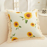 HKM-514323 Tassel Sunflower Linen Pillowcase for Home Decor - 45x45cm Soft Upholstery Cushion
