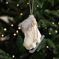 HKM-514643 White Plush Fabric Christmas Tree Ornament with Sled and Knitted Gloves