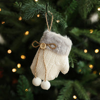 HKM-514643 White Plush Fabric Christmas Tree Ornament with Sled and Knitted Gloves