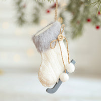 HKM-514643 White Plush Fabric Christmas Tree Ornament with Sled and Knitted Gloves