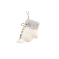 HKM-514643 White Plush Fabric Christmas Tree Ornament with Sled and Knitted Gloves