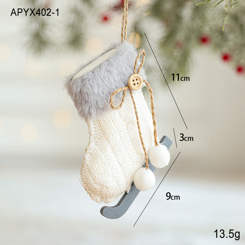 HKM-514643 White Plush Fabric Christmas Tree Ornament with Sled and Knitted Gloves