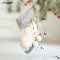 HKM-514643 White Plush Fabric Christmas Tree Ornament with Sled and Knitted Gloves