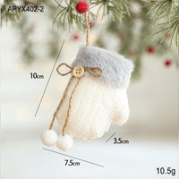HKM-514643 White Plush Fabric Christmas Tree Ornament with Sled and Knitted Gloves