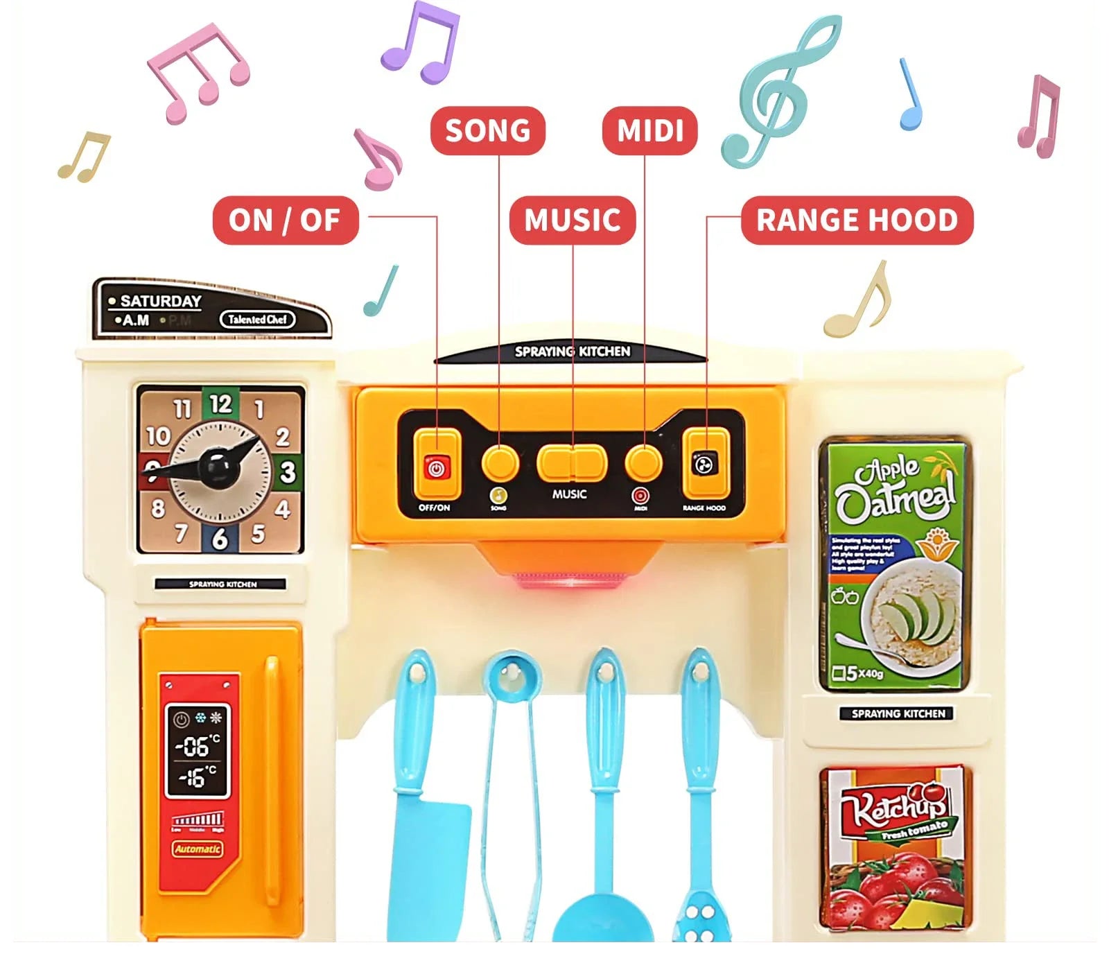 KTX-514707 Kids Kitchen Playset with Plastic Spraying Mist Sink - 65Pcs Pretend Play Food Toys for Ages 2 to 13 Years