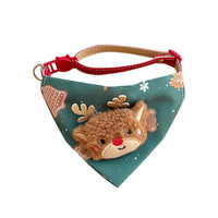 HKM-514899 Festive Red Christmas Bandana for Pets with Santa Claus and Tree Design, Adjustable Neck Size 9.06-15.75 Inches
