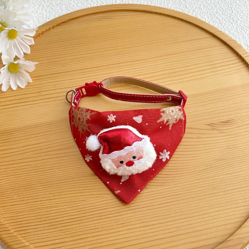 HKM-514899 Festive Red Christmas Bandana for Pets with Santa Claus and Tree Design, Adjustable Neck Size 9.06-15.75 Inches